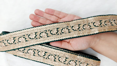 Art Silk Trim Gold Floral Embroidered Sequins Trim, Decorative Trim, Indian Sari Border